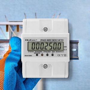 Qoltec 3-Fazowy elektroniczny licznik | miernik zużycia energii na szynę DIN | 400V | 100A | LCD | 4P 7