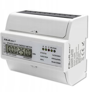 Qoltec 3-Fazowy dwukierunkowy elektroniczny licznik | miernik zużycia energii na szynę DIN | 400V | 100A | LCD | 4P 1