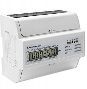 Qoltec 3-Fazowy dwukierunkowy elektroniczny licznik | miernik zużycia energii na szynę DIN | 400V | 100A | LCD | 4P 4