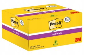 Karteczki samoprzylepne Post-it® Super Sticky (622-SSCY-24VP), 47,6x47,6mm, 21x90 kart.+3x90 kart. gratis, żółte 2
