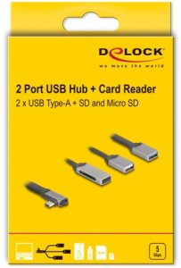 Czytnik Delock DELOCK 2 Port USB Hub inklusive SD und Micro SD Card Reader mit USB Type-C Anschluss 5