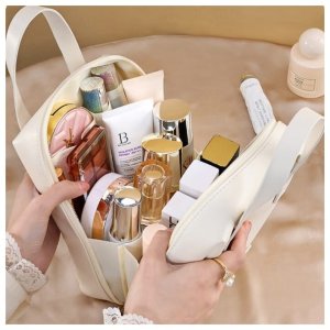 Aptel Kosmetyczka organizer na kosmetyki z rączką 17x7x19cm kremowa KS128B 2