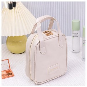 Aptel Kosmetyczka organizer na kosmetyki z rączką 17x7x19cm kremowa KS128B 5