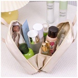 Aptel Kosmetyczka organizer na kosmetyki z rączką 17x7x19cm kremowa KS128B 6