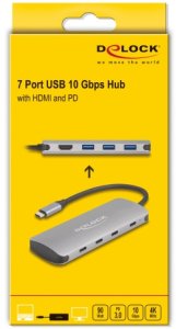 DELOCK 7 Port USB 10 Gbps Hub und 4K HDMI Ausgang mit USB Type-C Anschluss und PD 3.0 90 Watt 2