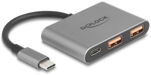 DELOCK 3 Port USB Hub 10 Gbps mit USB Type-C zu 1 x USB Type-C + 2 x USB Typ-A 1