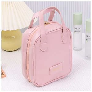 Aptel Kosmetyczka organizer na kosmetyki z rączką 17x7x19cm różowa KS128R 7