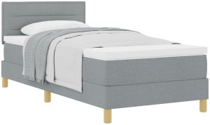 vidaXL Łóżko z pudełkiem sprężynowym z materacem Jasnoszary 90x200 cm Tkanina 2