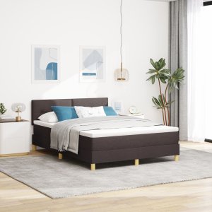vidaXL Łóżko skrzyniowe z materacem Ciemnobrązowe 160x200 cm Tkanina 1