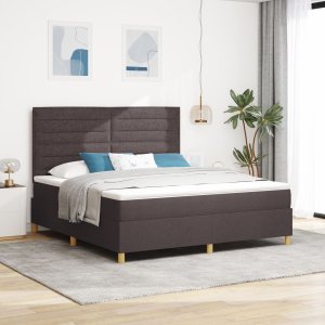 vidaXL Łóżko z materacem  Box Spring Ciemnobrązowe Super King Tkanina 1