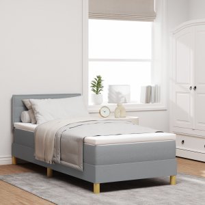 vidaXL Łóżko Box Spring z materacem i LED jasnoszary 90x200 cm tkanina 1