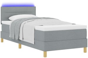 vidaXL Łóżko Box Spring z materacem i LED jasnoszary 90x200 cm tkanina 2