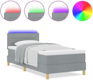 vidaXL Łóżko Box Spring z materacem i LED jasnoszary 90x200 cm tkanina 4