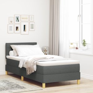 vidaXL Łóżko kontynentalne z materacem i LED - Ciemnoszary 90x200 cm Tkanina 1