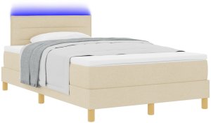 vidaXL Kremowe łóżko kontynentalne z materacem i LED 120x200 cm tkanina 2
