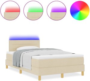 vidaXL Kremowe łóżko kontynentalne z materacem i LED 120x200 cm tkanina 4