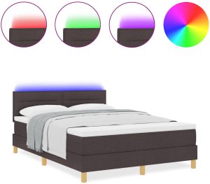 vidaXL Łóżko z box spring z materacem i LED Ciemnobrązowe 140x190 cm Tkanina 4