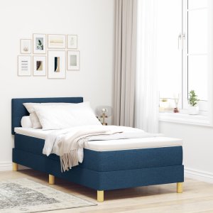 vidaXL Łóżko skrzynkowe z materacem i LED Niebieskie 100x200 cm Tkanina 1