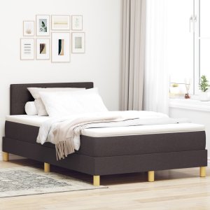 vidaXL Łóżko kontynentalne z materacem i LED ciemny brąz 120x200 cm tkanina 1