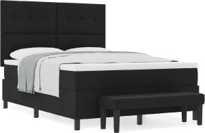 vidaXL Czarne łóżko z tapicerowanym stelażem z materacem i ławą 140x200 cm tkanina 4