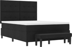 vidaXL Czarne łóżko z tapicerowanym stelażem z materacem i ławą 140x200 cm tkanina 8