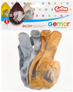 Balony premium "Happy Birthday 40", metaliczne, 12" / 6 szt. GoDan 1
