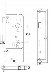 MORTISE LOCK WC Z7ACL 72/55 LEFT W ZN 5