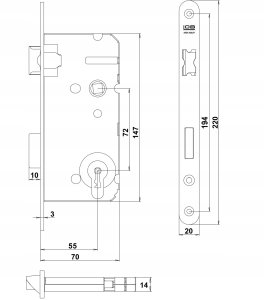 MORTISE LOCK CYL Z7ABL 72/55 LEFT W ZN 2