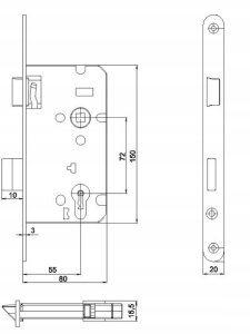 MORTISE LOCK CYL Z7ABL 72/55 LEFT W ZN 7
