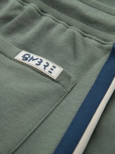 Męskie dresowe szorty z lampasami i ściągaczem w pasie  oliwkowe V2 OM-SRSK-0156 L 10