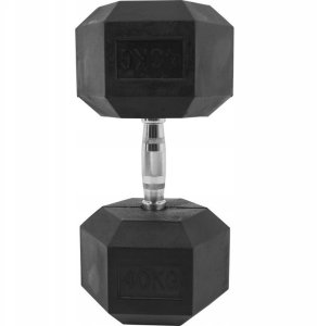 40 kg Hantla stała żeliwna gumowana sześciokątna 6