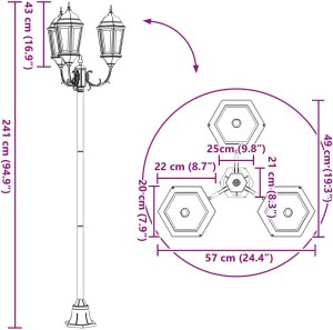 Słup ogrodowy 3-lampowy E27 brązowy 220 cm aluminium 8