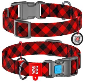 WAU DOG OBROŻA NYLON Z ADRESÓWKĄ QR       15mm/25-35cm SZKOCKA KRATKA 1