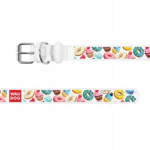 WAU DOG OBROŻA SKÓRA Z ADRESÓWKĄ QR       ``L`` 25mm/38-49cm BIAŁA W PĄCZKI 2