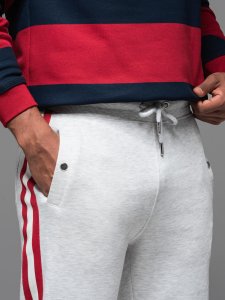 Męskie spodnie dresowe z lampasami i ściągaczami na nogawkach  szary melanż V1 OM-PASK-0258 L 2