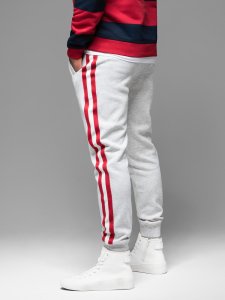 Męskie spodnie dresowe z lampasami i ściągaczami na nogawkach  szary melanż V1 OM-PASK-0258 L 7