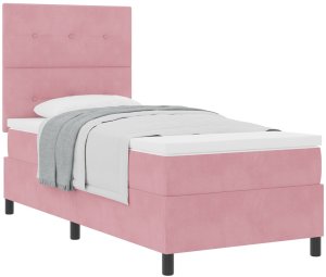 Łóżko Kontynentalne z Materacem Różowe Pojedyncze Aksamitne 2