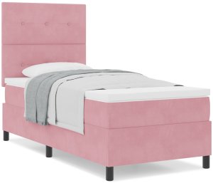 Łóżko Kontynentalne z Materacem Różowe Pojedyncze Aksamitne 4