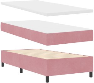 Łóżko Kontynentalne z Materacem Różowe Pojedyncze Aksamitne 7