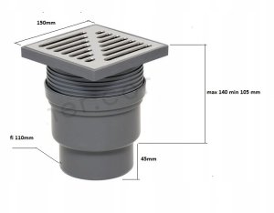 Tycner wpust kanalizacyjny regulowany z wyjściem prostym 110 mm, ruszt nierdzewny 886 2