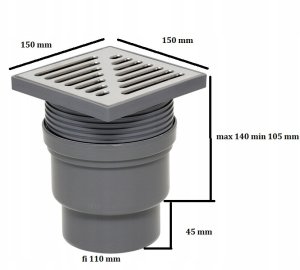 Tycner wpust kanalizacyjny regulowany z wyjściem prostym 110 mm, ruszt nierdzewny 886 4