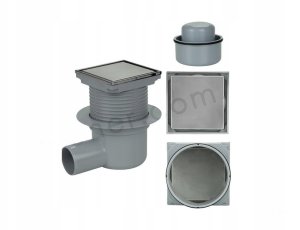 Alfaspot wpust kanalizacyjny regulowany z wyjściem bocznym fi 50 mm z kołnierzem z nierdzewna ramką i rusztem dwustronnym 100x100mm 2857 2