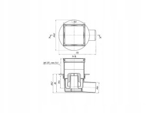 Alfaspot wpust kanalizacyjny regulowany z wyjściem bocznym fi 50 mm z kołnierzem z nierdzewna ramką i rusztem dwustronnym 100x100mm 2857 5