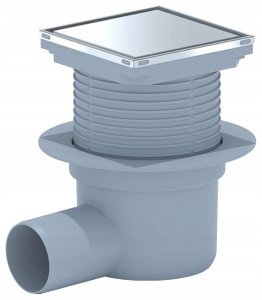 Alfaspot wpust kanalizacyjny regulowany z wyjściem bocznym fi 50 mm z kołnierzem z nierdzewna ramką i rusztem dwustronnym 100x100mm 2857 8