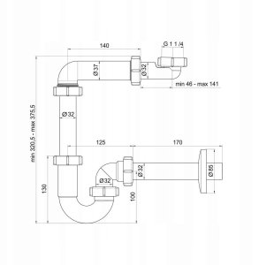Instadrain syfon do umywalki rurowy, oszczędzający miejsce, bez spustu, odpływ fi 32 mm 2130 5