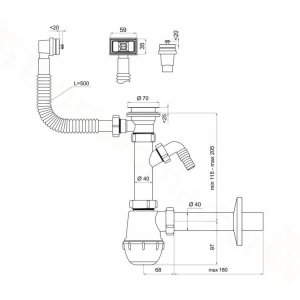 Instadrain syfon zlewozmywakowy fi 50 mm butelkowy, 1-komora, z wyjściem do pralki/zmywarki 1233 2