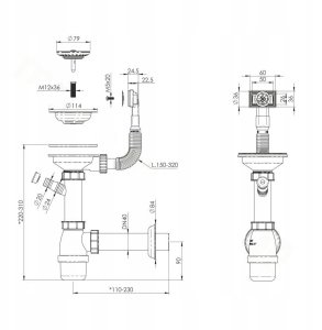 Instadrain syfon zlewozmywakowy fi 90 mm butelkowy, 1-komora, z wyjściem do pralki/zmywarki 2663 2