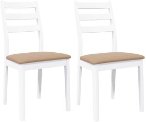 vidaXL Krzesła do jadalni z poduszkami 2 szt. Białe lite drewno gumowe 2