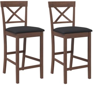 vidaXL Hokery barowe z poduszkami 2 szt. Brązowe lite drewno gumowe 2