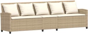 vidaXL Sofa ogrodowa 5-osobowa z poduszkami beżowy polirattan 2